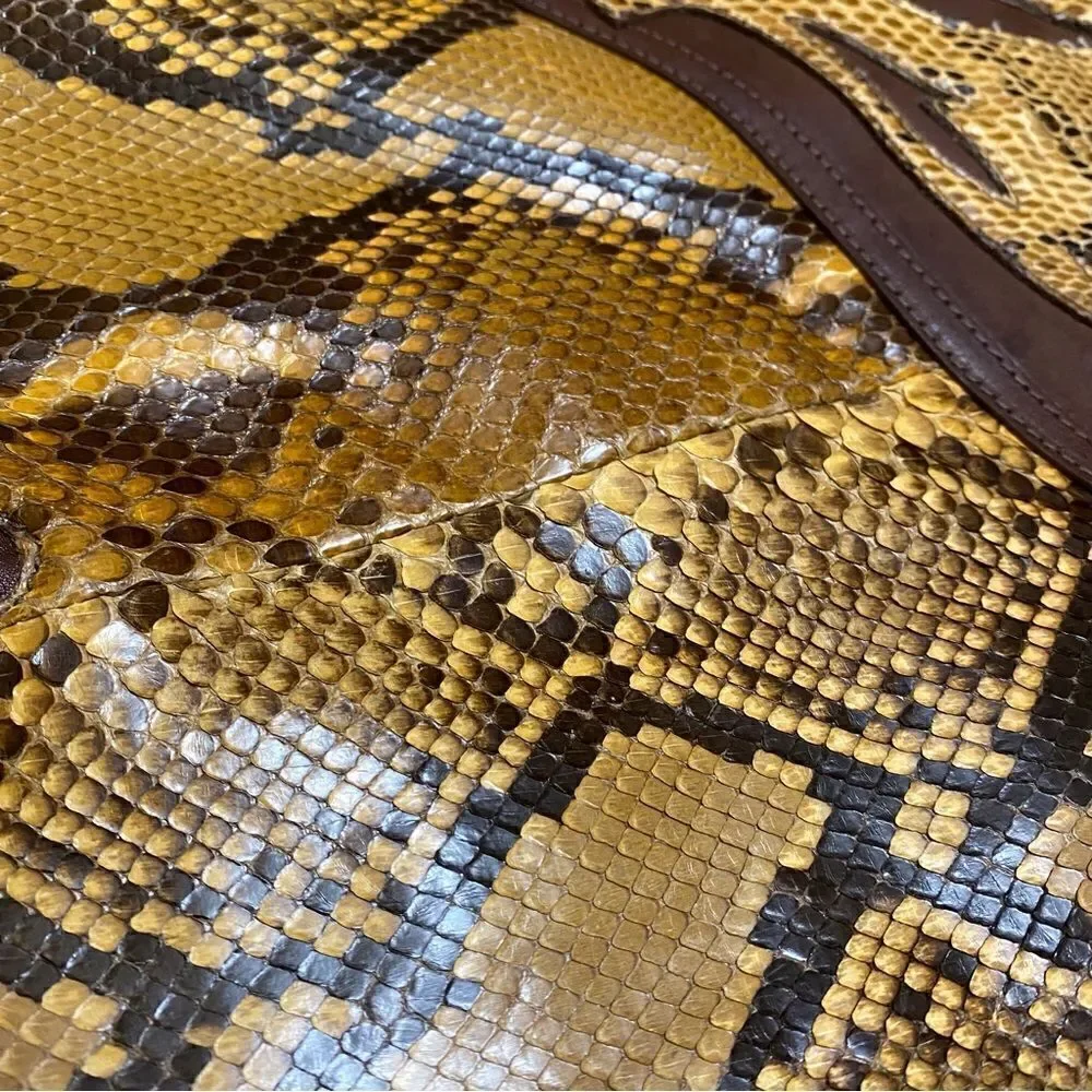 Ralph Lauren Collection Italian Tan Python Western Flame Stitch Hobo Handbag